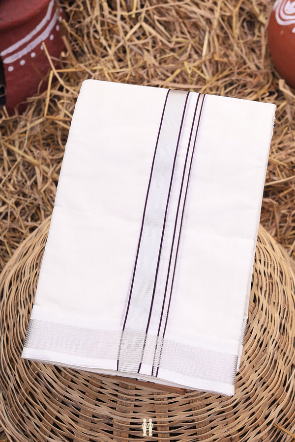 Zari Border White Cotton Dhoti With Angavastram Set