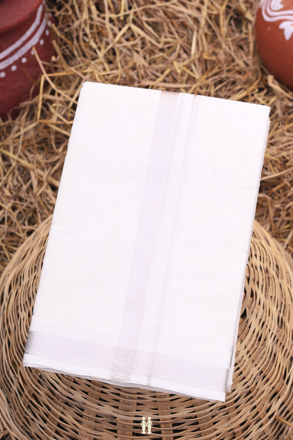 Zari Border White Cotton Dhoti With Angavastram Set