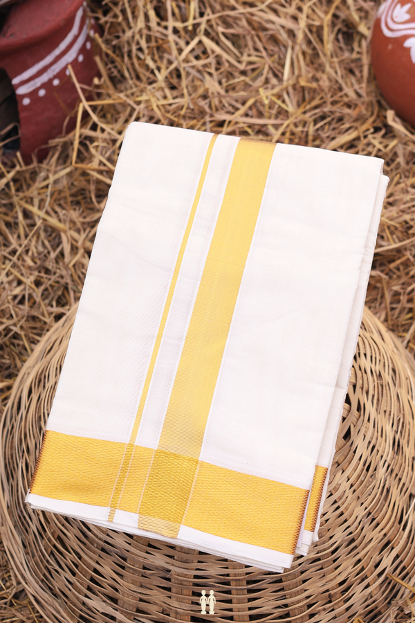 Zari Border White Cotton Dhoti With Angavastram Set