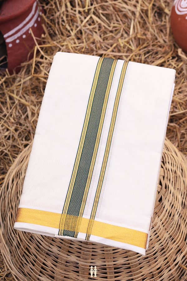 Zari Border White Cotton Dhoti With Angavastram Set