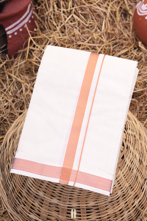 Zari Border White Cotton Dhoti With Angavastram Set