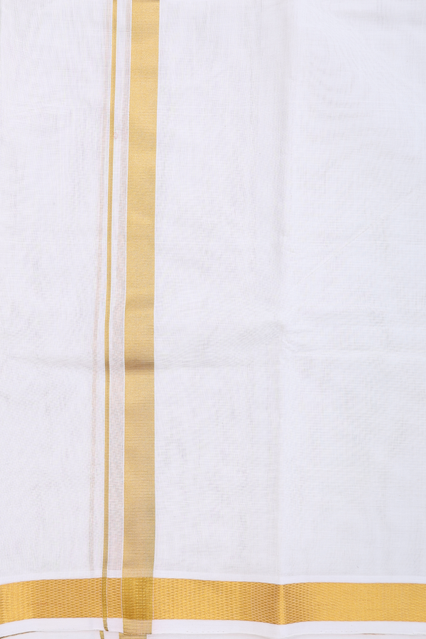Zari Border White Cotton Dhoti With Angavastram Set