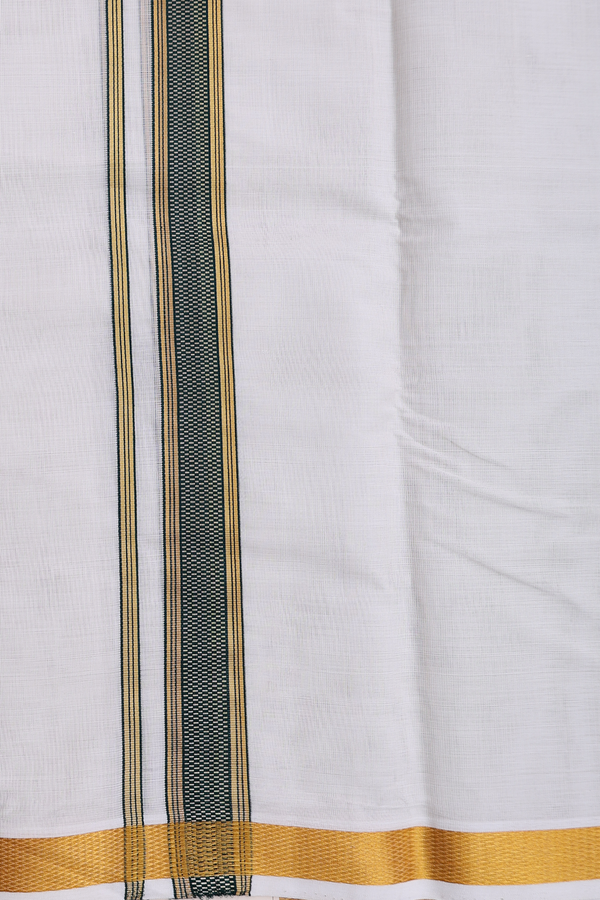 Zari Border White Cotton Dhoti With Angavastram Set
