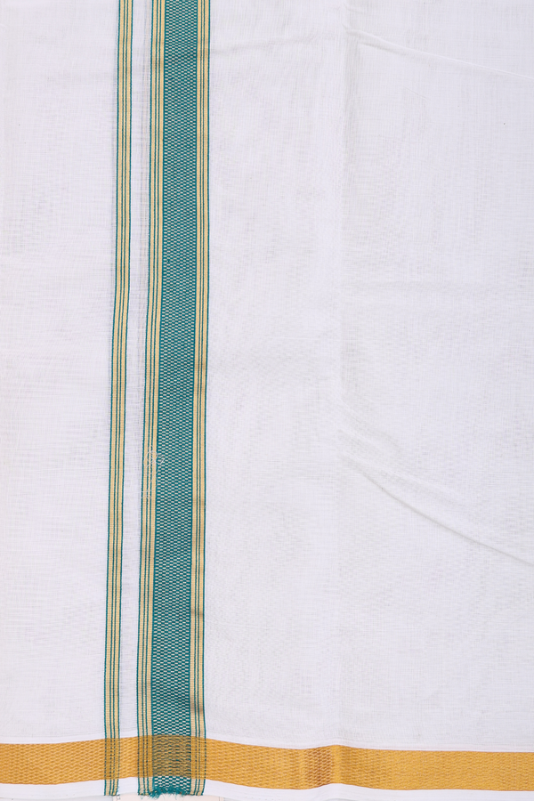 Zari Border White Cotton Dhoti With Angavastram Set