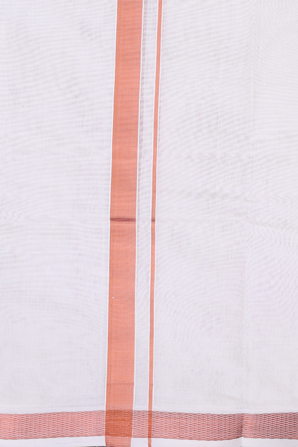 Zari Border White Cotton Dhoti With Angavastram Set