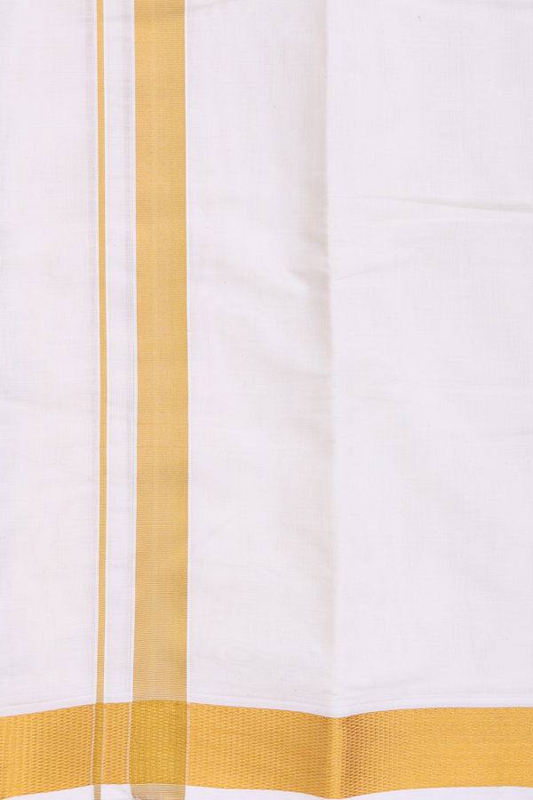 Zari Border White Cotton Dhoti With Angavastram Set