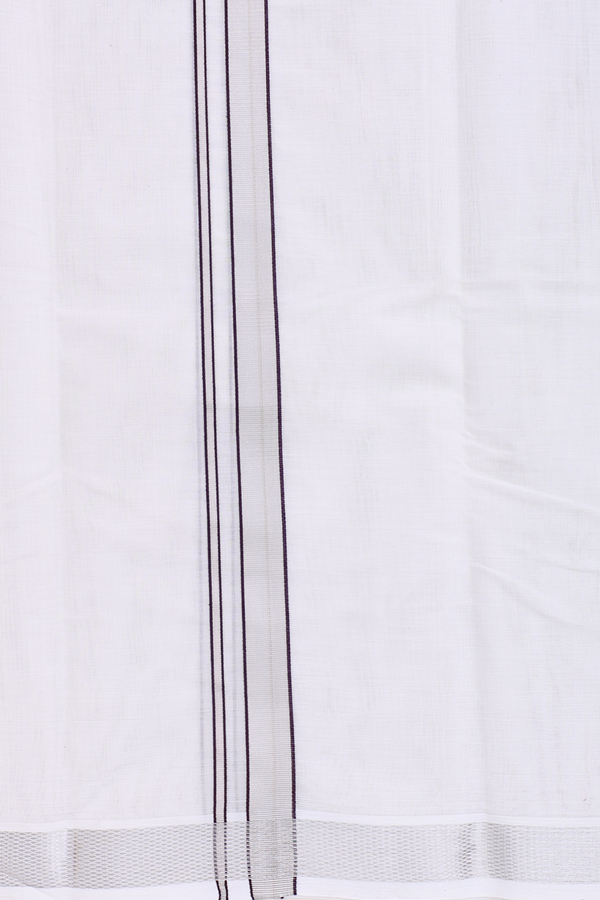 Zari Border White Cotton Dhoti With Angavastram Set