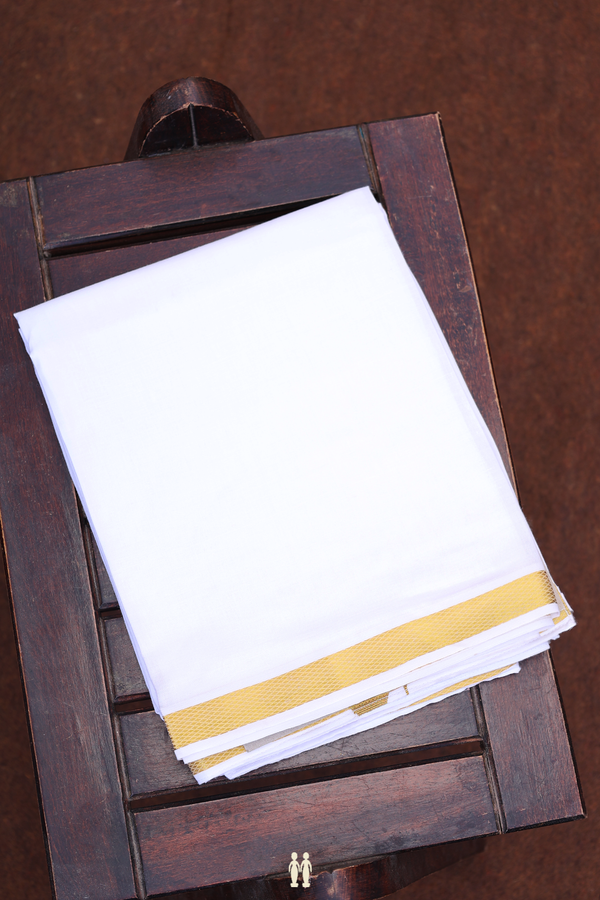 Zari Border White Cotton Velcro Dhoti