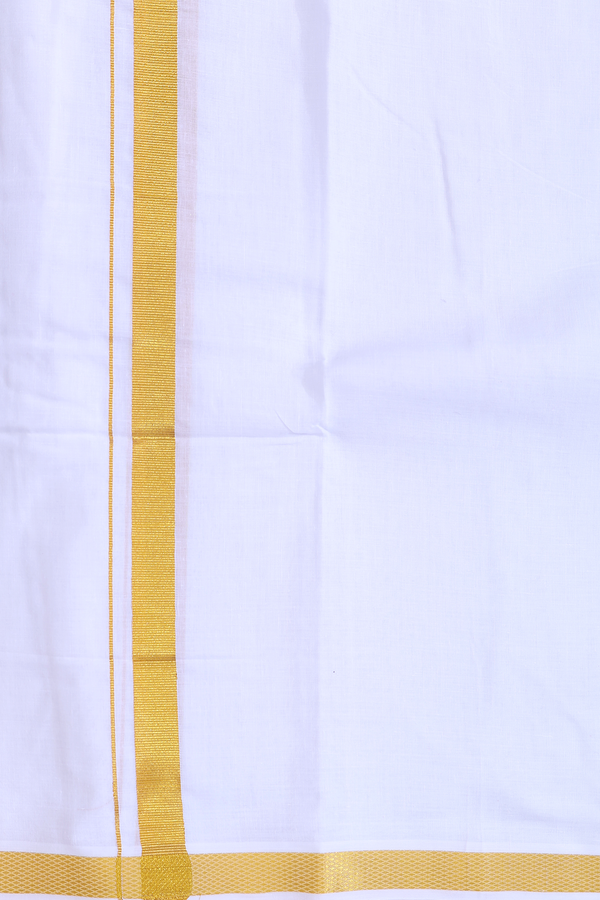 Zari Border White Cotton Velcro Dhoti