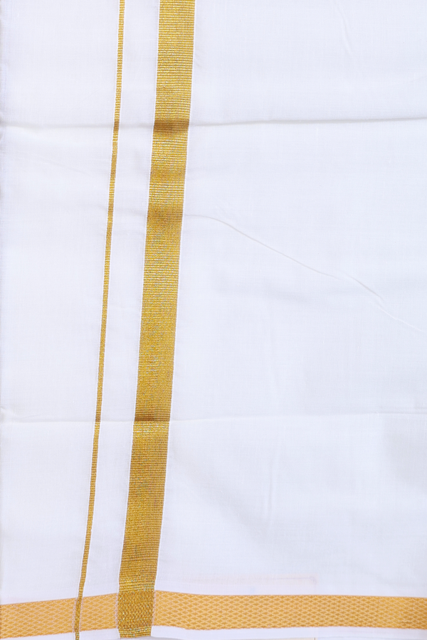Zari Border White Cotton Velcro Dhoti