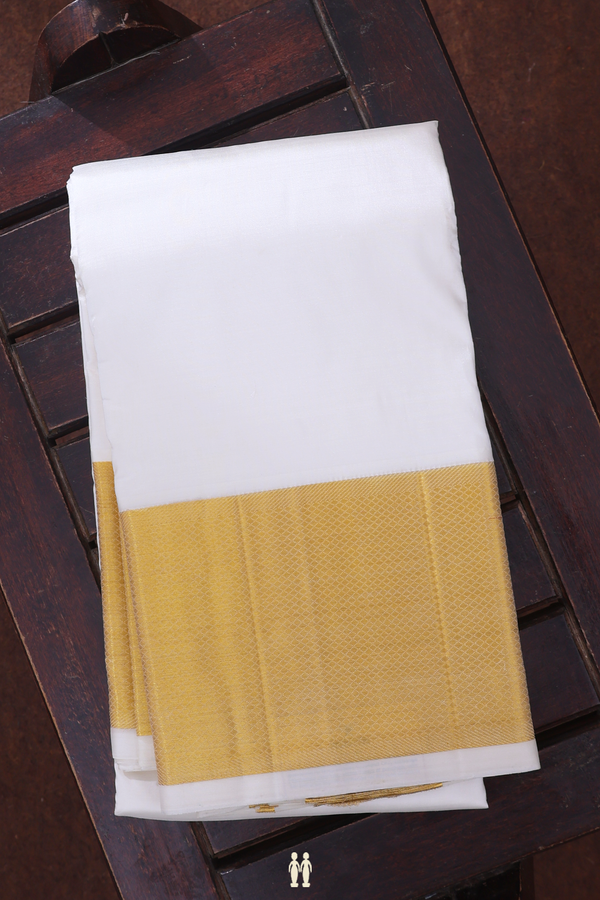 Zari Border White Silk Dhoti With Angavastram Set