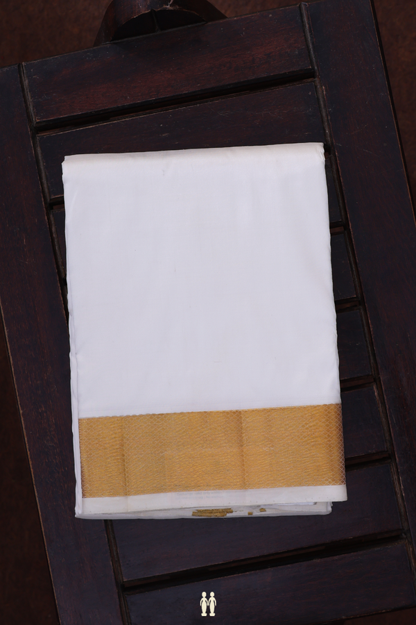 Zari Border White Silk Dhoti With Angavastram Set