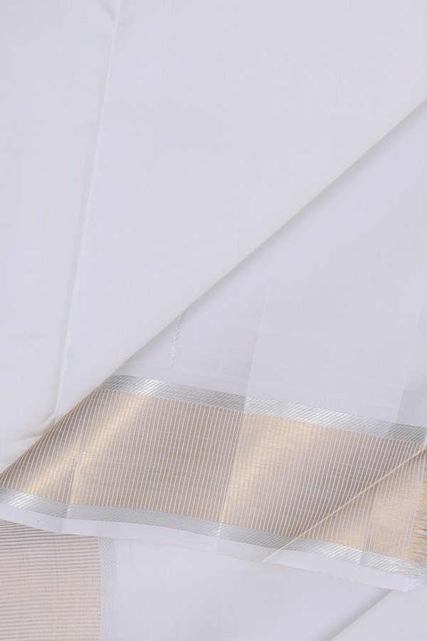 Zari Border White Silk Dhoti With Angavastram Set