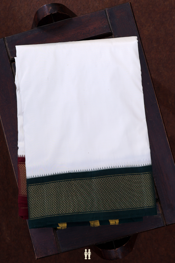 Zari Border White Silk Dhoti With Angavastram Set