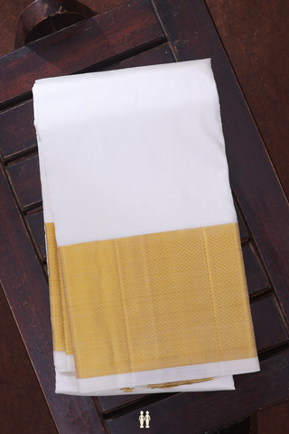 Zari Border White Silk Dhoti With Angavastram Set