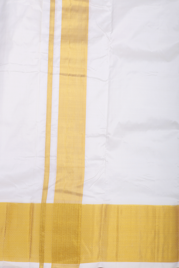 Zari Border White Silk Dhoti With Angavastram Set