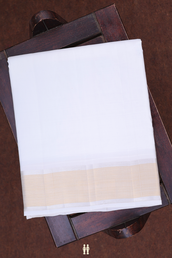 Zari Border White Silk Dhoti With Angavastram Set
