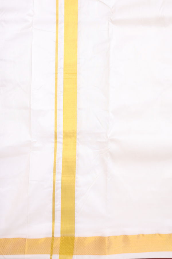 Zari Border White Silk Dhoti With Angavastram Set