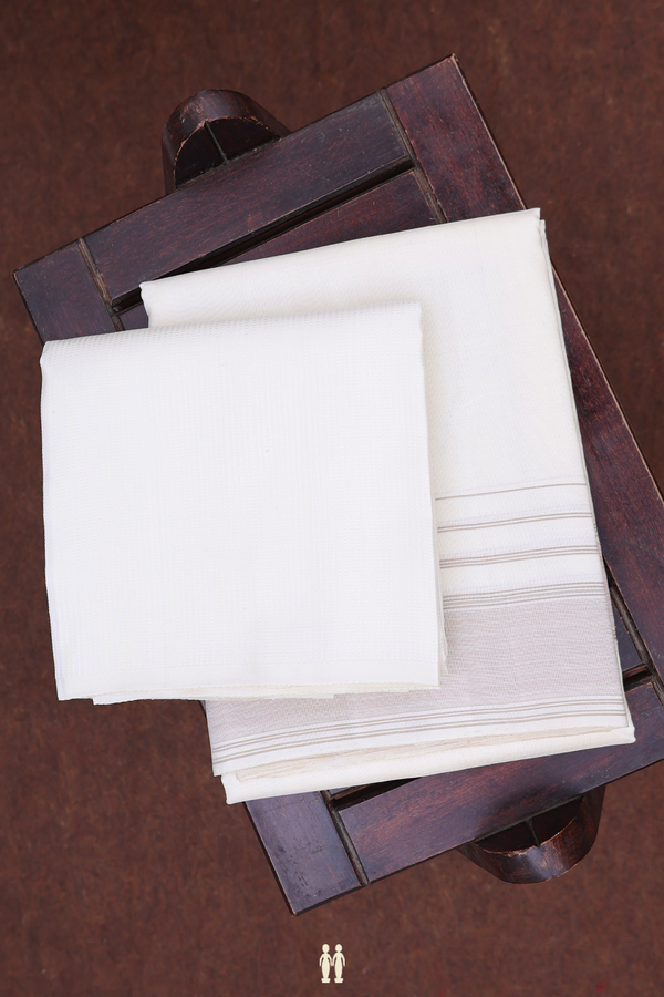 Zari Border White Silk Dhoti With Angavastram Set