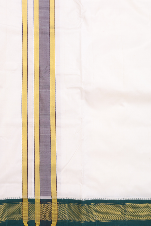 Zari Border White Silk Dhoti With Angavastram Set