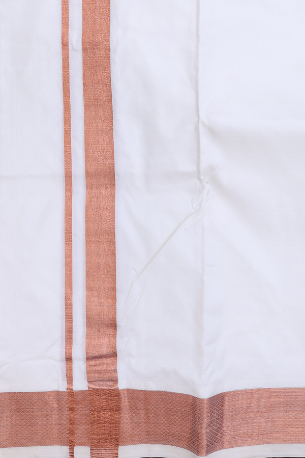 Zari Border White Silk Dhoti With Angavastram Set