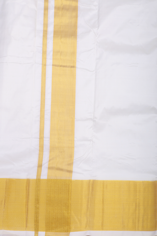 Zari Border White Silk Dhoti With Angavastram Set