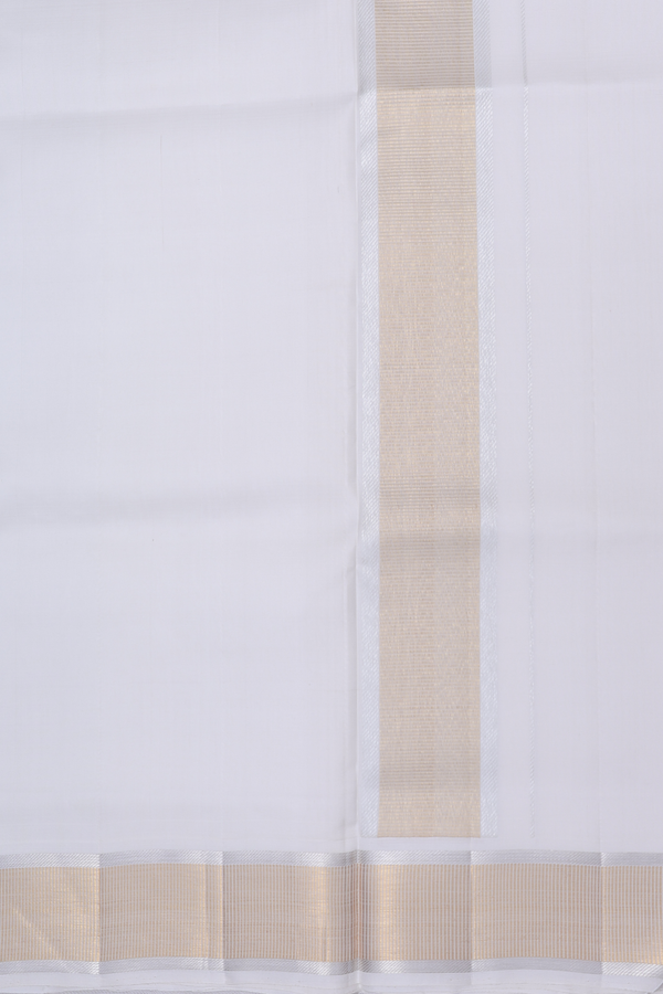 Zari Border White Silk Dhoti With Angavastram Set