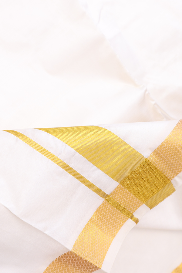 Zari Border White Silk Dhoti With Angavastram Set