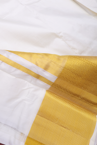 Zari Border White Silk Dhoti With Angavastram Set