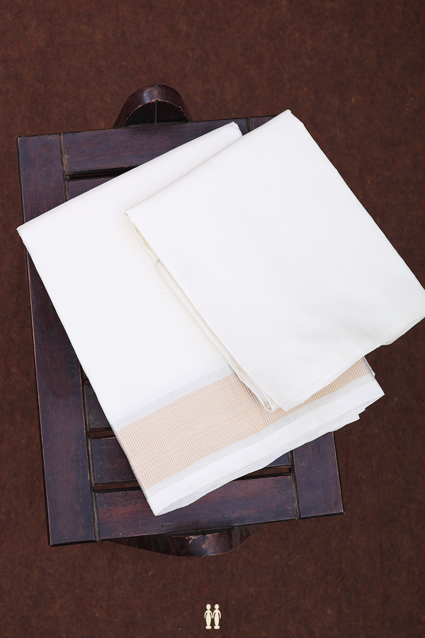 Zari Border White Silk Dhoti With Shirt Material