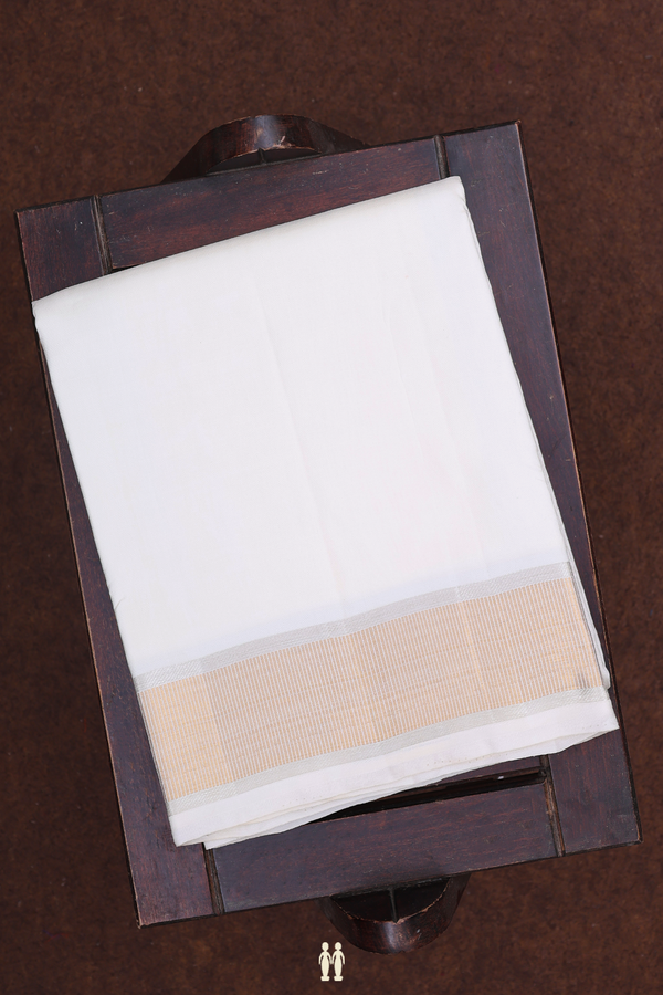 Zari Border White Silk Dhoti With Angavastram Set