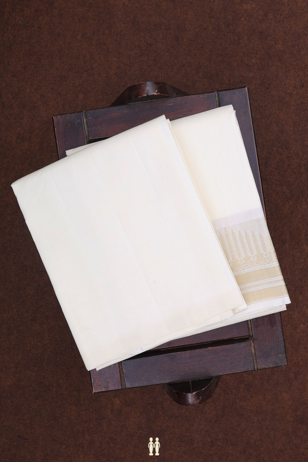 Zari Border White Silk Dhoti With Shirt Material