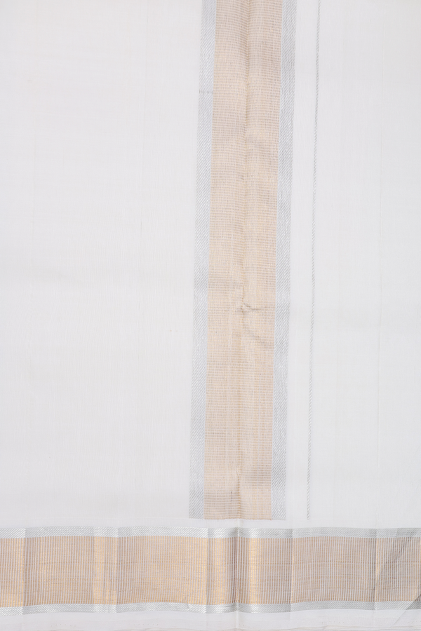 Zari Border White Silk Dhoti With Shirt Material