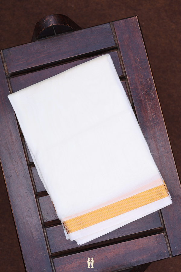 Zari Border White Art Silk Velcro Dhoti