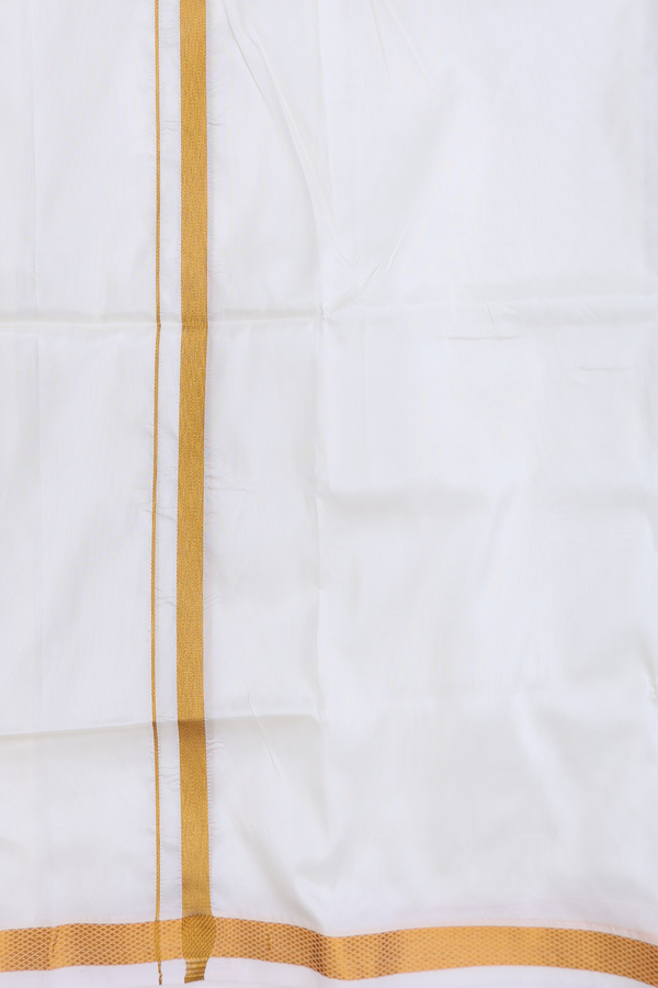 Zari Border White Art Silk Velcro Dhoti