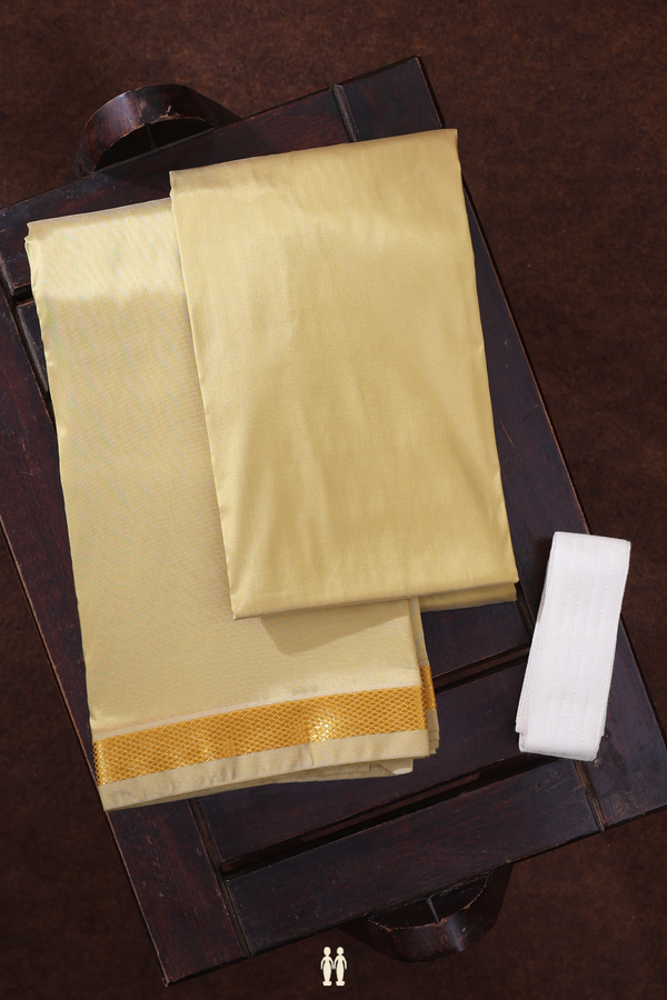 Zari Border Yellow Art Silk Dhoti With Shirt Material