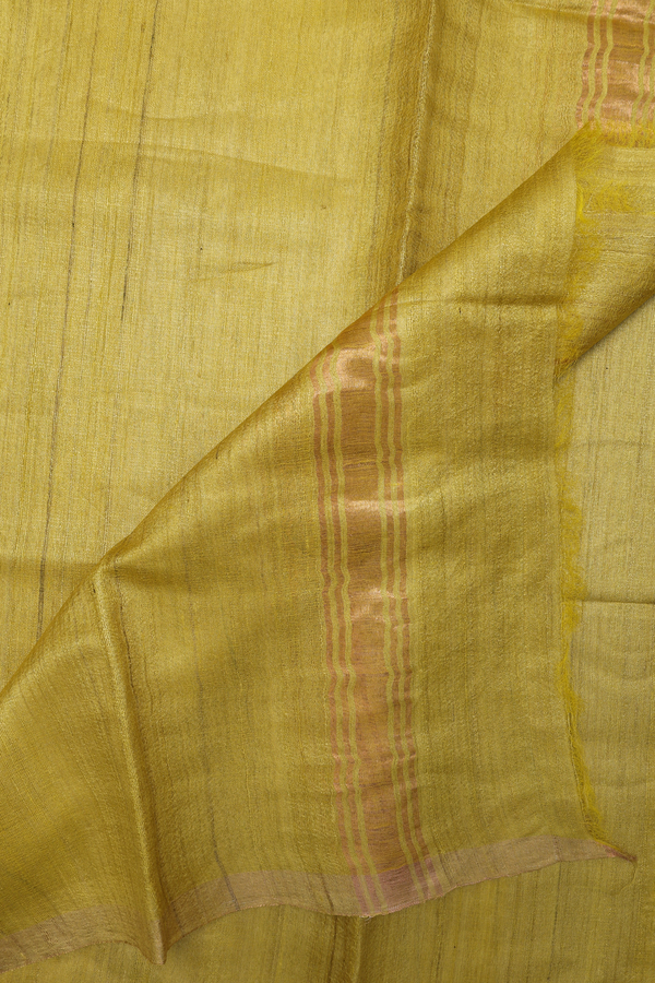 Zari Border Yellow Tussar Silk Dhoti With Angavastram Set