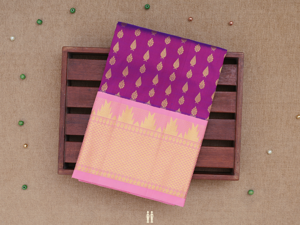 Zari Buttas Berry Purple Kanchipuram Pavadai Sattai Material