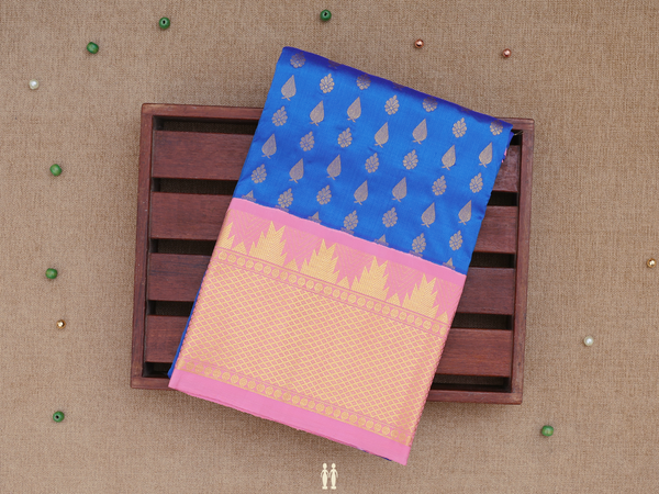 Zari Buttas Blue Kanchipuram Pavadai Sattai Material