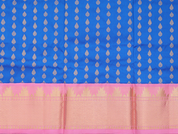 Zari Buttas Blue Kanchipuram Pavadai Sattai Material