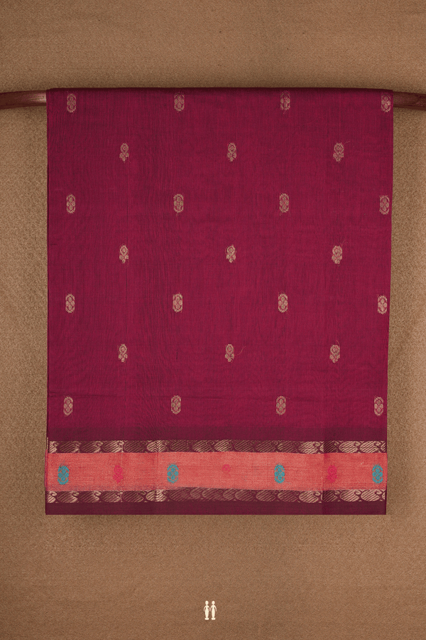 Zari Buttas Burgundy Red Venkatagiri Cotton Saree