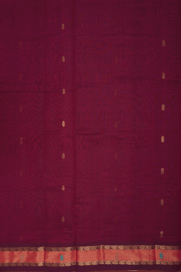 Zari Buttas Burgundy Red Venkatagiri Cotton Saree