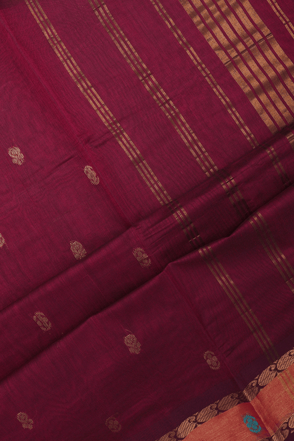 Zari Buttas Burgundy Red Venkatagiri Cotton Saree