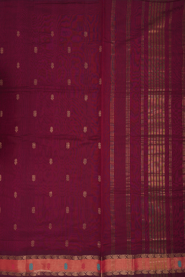 Zari Buttas Burgundy Red Venkatagiri Cotton Saree