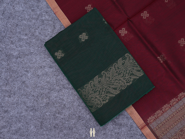 Zari Buttas Dark Green Silk Unstitched Salwar Material