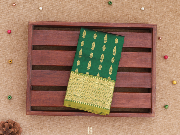 Zari Buttas Forest Green Kanchipuram Pavadai Sattai Material
