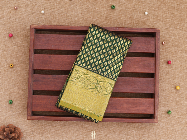 Zari Buttas Forest Green Kanchipuram Pavadai Sattai Material