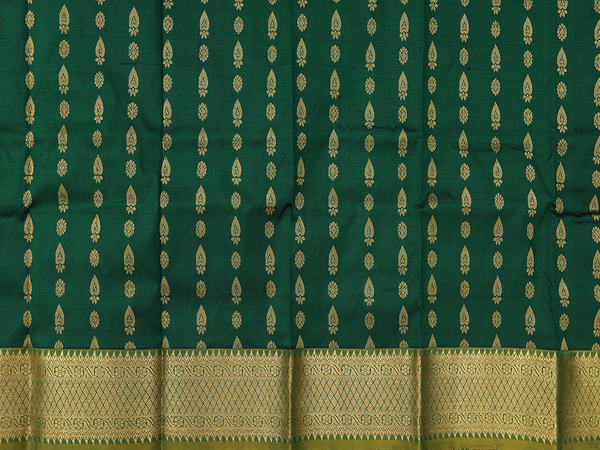 Zari Buttas Forest Green Kanchipuram Pavadai Sattai Material