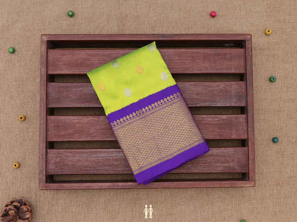 Zari Buttas Green Kanchipuram Silk Pavadai Sattai Material