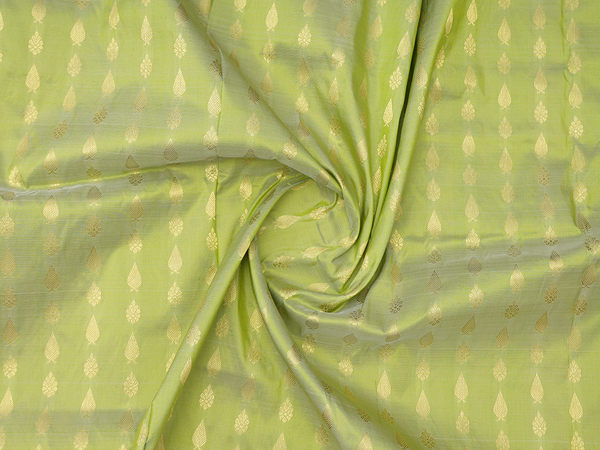 Zari Buttas Green Kanchipuram Silk Pavadai Sattai Material